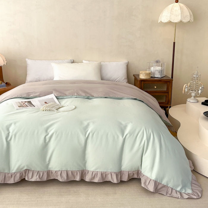 91家纺网 家纺一手货源 找家纺 （总）艾迪尚家纺 2026法式韩版荷叶边纯色长绒棉纯棉单被套