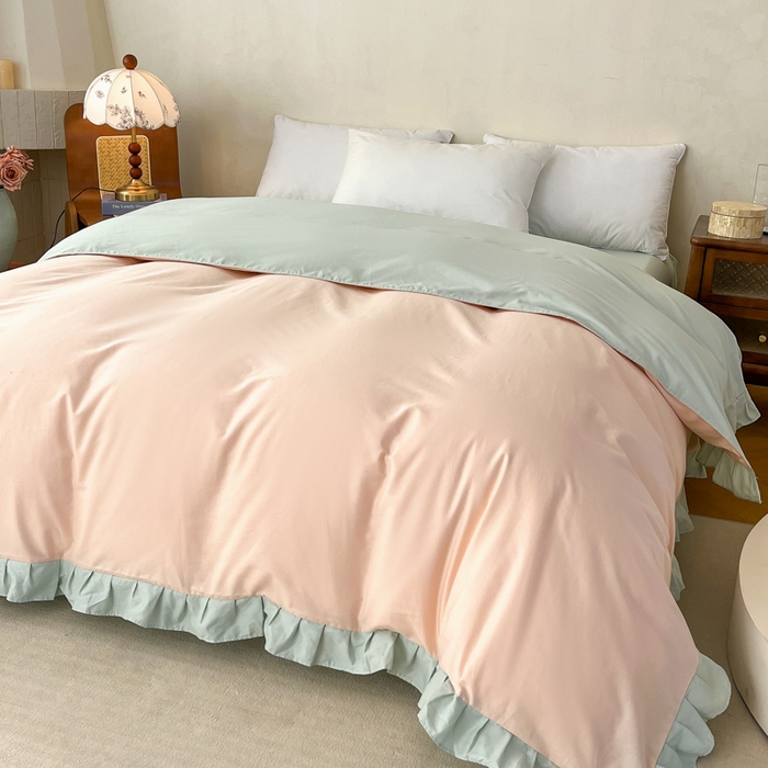 91家纺网 家纺一手货源 找家纺 （总）艾迪尚家纺 2026法式韩版荷叶边纯色长绒棉纯棉单被套