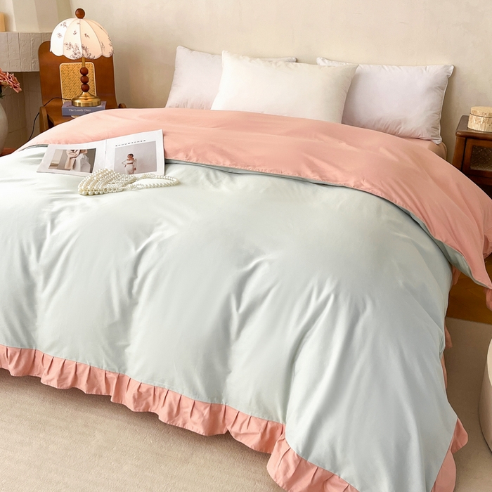 91家纺网 家纺一手货源 找家纺 （总）艾迪尚家纺 2026法式韩版荷叶边纯色长绒棉纯棉单被套