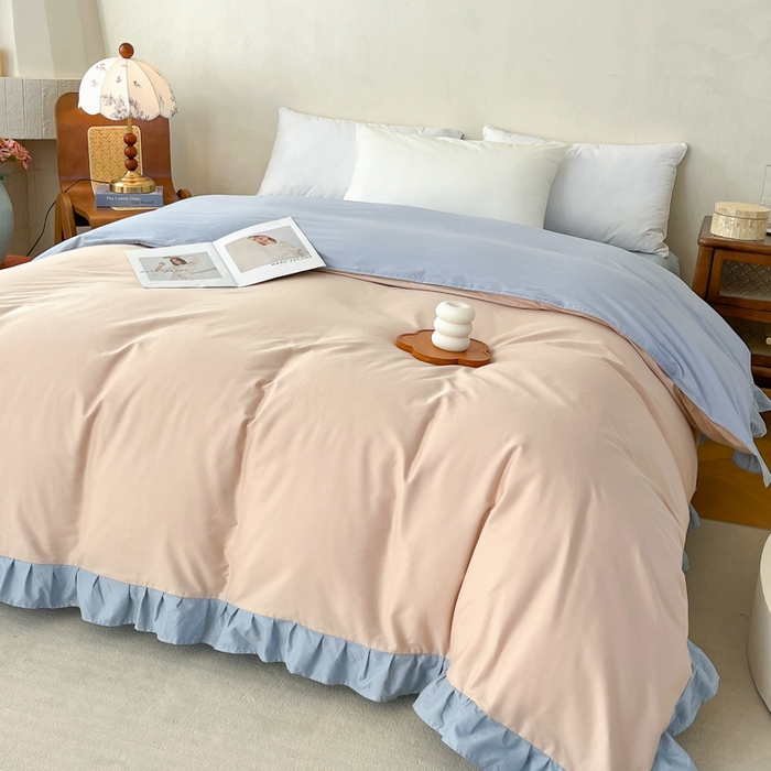 91家纺网 家纺一手货源 找家纺 （总）艾迪尚家纺 2026法式韩版荷叶边纯色长绒棉纯棉单被套