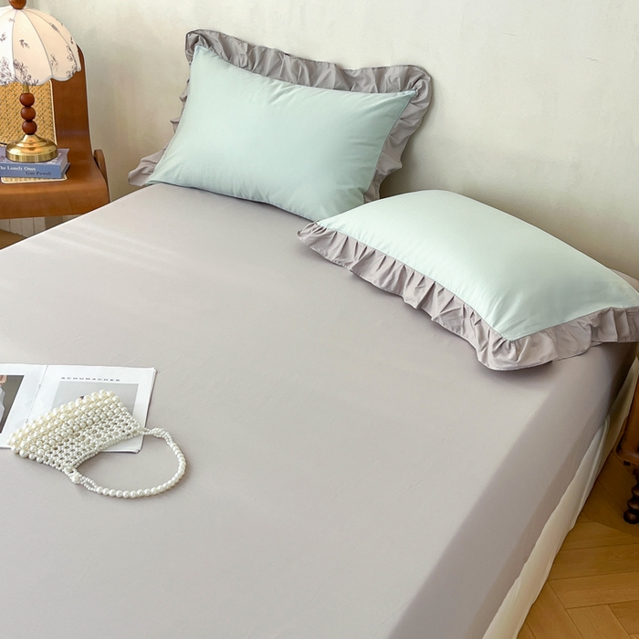 91家纺网 家纺一手货源 找家纺 艾迪尚家纺 2026法式韩版荷叶边纯色长绒棉纯棉单床笠单品床笠床笠单件 薄荷青灰