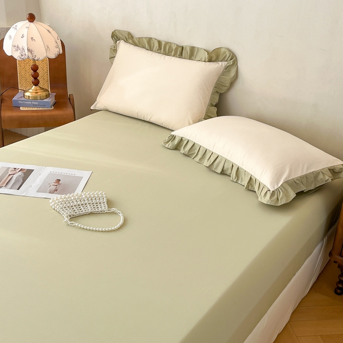 91家纺网 家纺一手货源 找家纺 艾迪尚家纺 2026法式韩版荷叶边纯色长绒棉纯棉单床笠单品床笠床笠单件 茉绿奶芙
