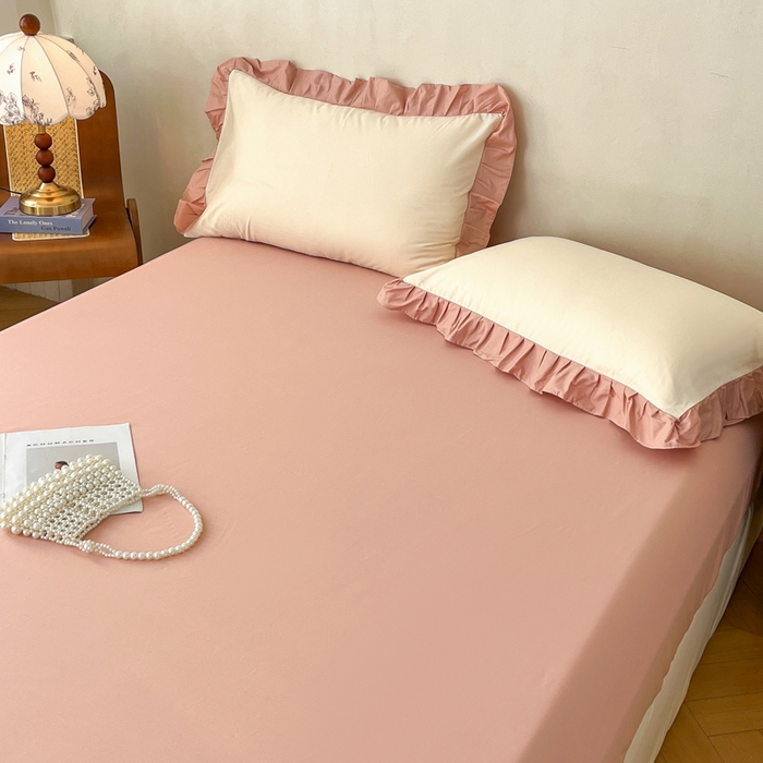 91家纺网 家纺一手货源 找家纺 艾迪尚家纺 2026法式韩版荷叶边纯色长绒棉纯棉单床笠单品床笠床笠单件 奶芙慕粉