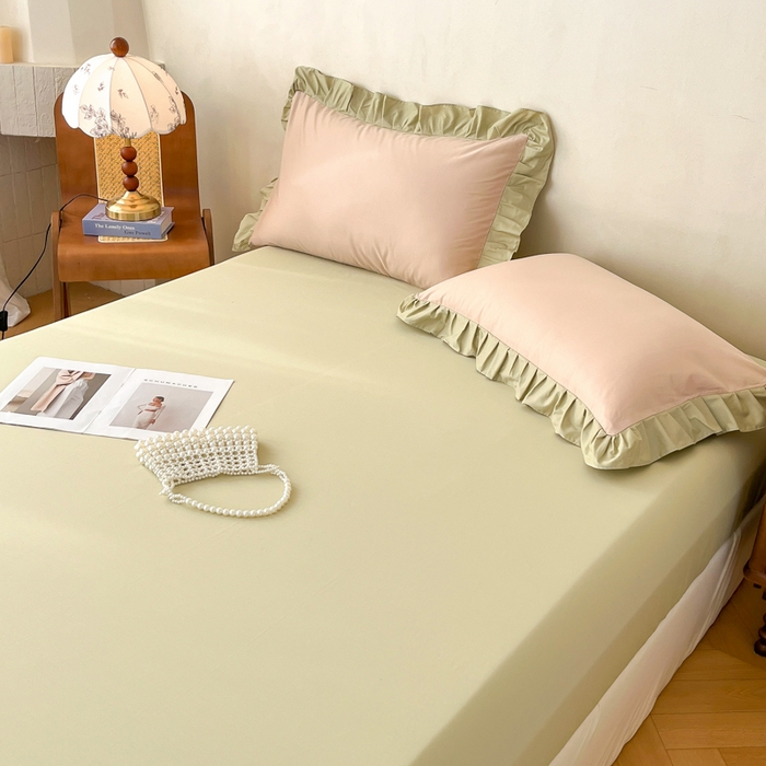 91家纺网 家纺一手货源 找家纺 艾迪尚家纺 2026法式韩版荷叶边纯色长绒棉纯棉单床笠单品床笠床笠单件 青提絮语