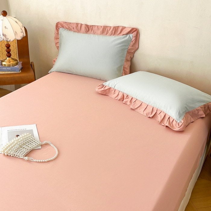 91家纺网 家纺一手货源 找家纺 艾迪尚家纺 2026法式韩版荷叶边纯色长绒棉纯棉单床笠单品床笠床笠单件 瑞绿慕斯粉