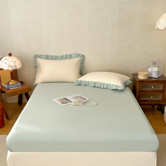 91家纺网 家纺一手货源 找家纺 艾迪尚家纺 2026法式韩版荷叶边纯色长绒棉纯棉单床笠单品床笠床笠单件 云白芽绿