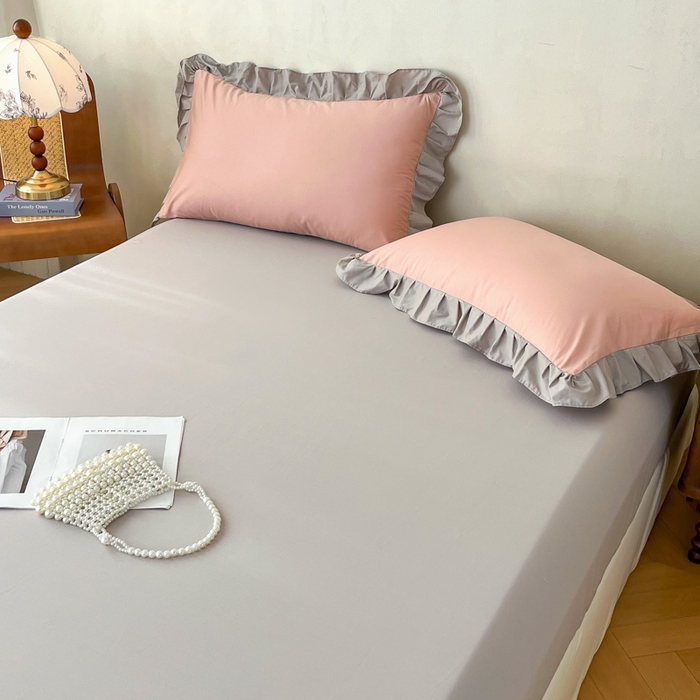 91家纺网 家纺一手货源 找家纺 艾迪尚家纺 2026法式韩版荷叶边纯色长绒棉纯棉单床笠单品床笠床笠单件 云灰仙女粉