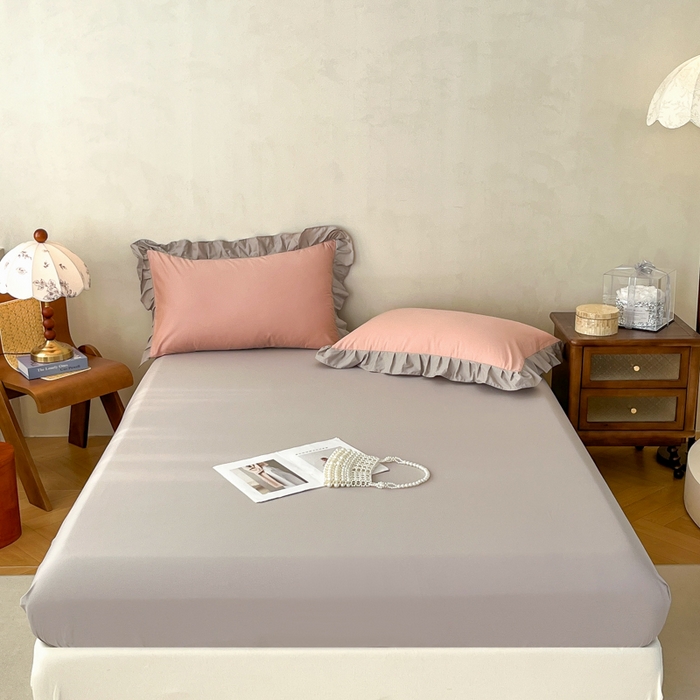 91家纺网 家纺一手货源 找家纺 艾迪尚家纺 2026法式韩版荷叶边纯色长绒棉纯棉单床笠单品床笠床笠单件 云灰仙女粉