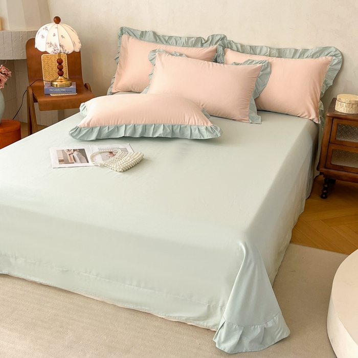 91家纺网 家纺一手货源 找家纺 （总）艾迪尚家纺 2026法式韩版荷叶边纯色长绒棉纯棉单床单单品床单床单单件