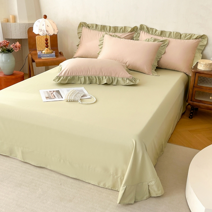 91家纺网 家纺一手货源 找家纺 （总）艾迪尚家纺 2026法式韩版荷叶边纯色长绒棉纯棉单床单单品床单床单单件