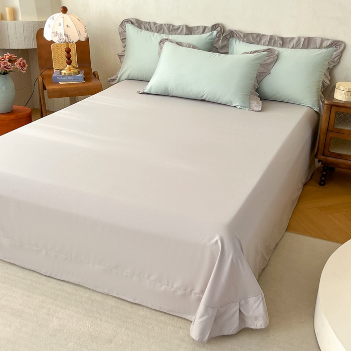 艾迪尚家纺 2026法式韩版荷叶边纯色长绒棉纯棉单床单单品床单床单单件 薄荷青灰