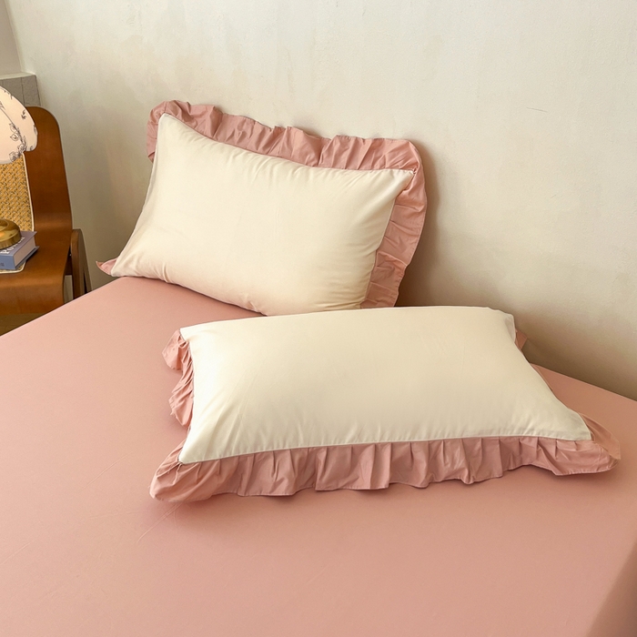 91家纺网 家纺一手货源 找家纺 艾迪尚家纺 2026法式韩版荷叶边纯色长绒棉纯棉单床单单品床单床单单件 奶芙慕粉