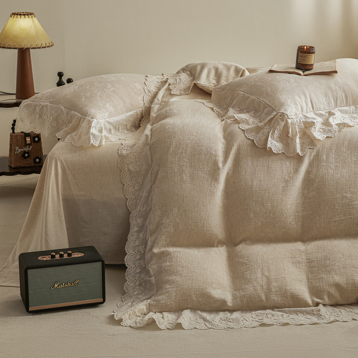 KA家纺 2026春夏新款色织提花棉麻四件套花边款 繁花绵语