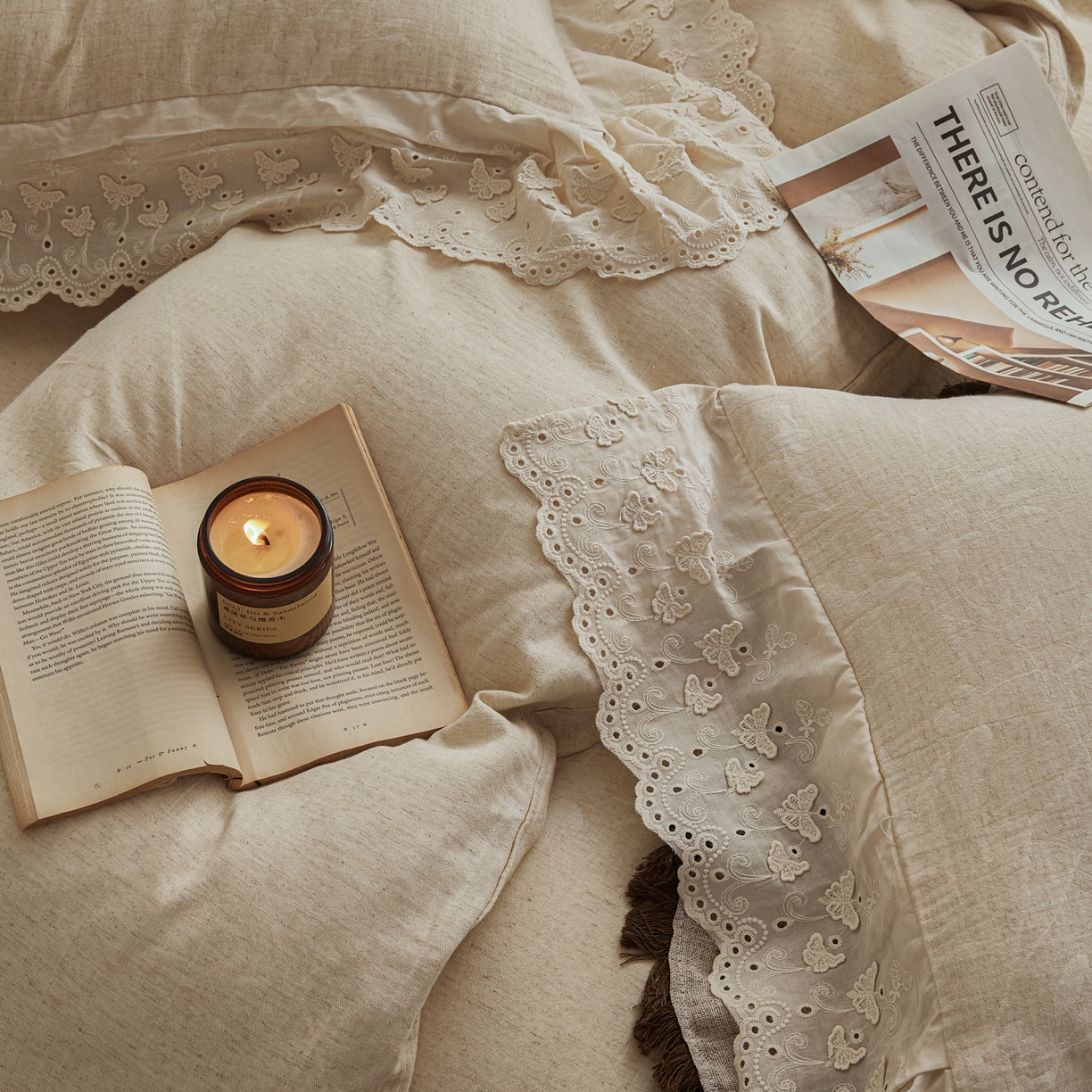 91家纺网 家纺一手货源 找家纺 KA家纺 2026春夏新款色织提花棉麻四件套花边款 繁花绵语