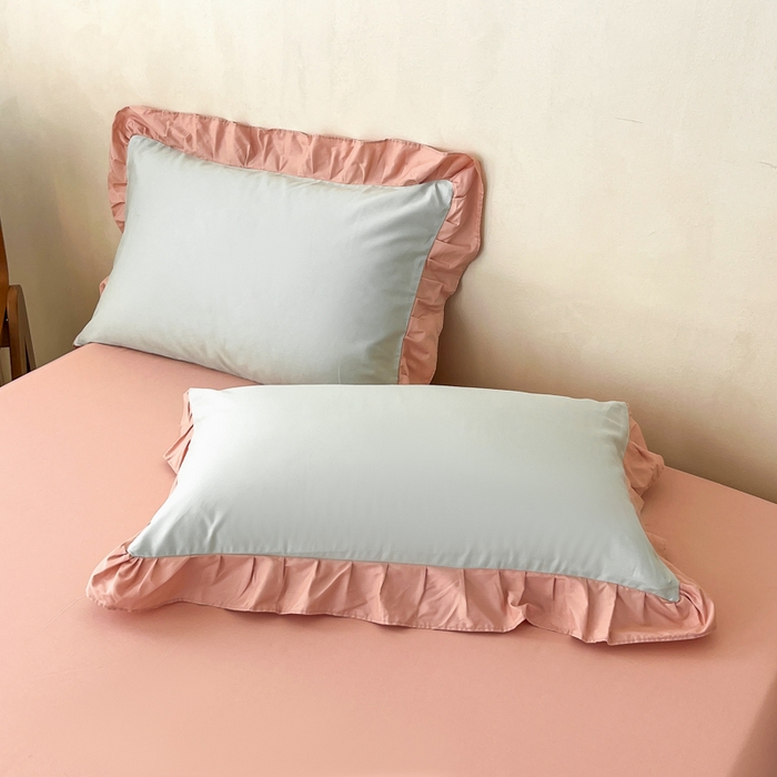 91家纺网 家纺一手货源 找家纺 艾迪尚家纺 2026法式韩版荷叶边纯色长绒棉纯棉单床单单品床单床单单件 瑞绿慕斯粉