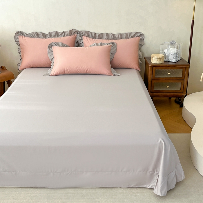 91家纺网 家纺一手货源 找家纺 艾迪尚家纺 2026法式韩版荷叶边纯色长绒棉纯棉单床单单品床单床单单件 云灰仙女粉