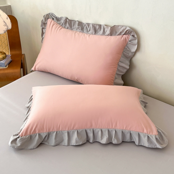 91家纺网 家纺一手货源 找家纺 艾迪尚家纺 2026法式韩版荷叶边纯色长绒棉纯棉单床单单品床单床单单件 云灰仙女粉