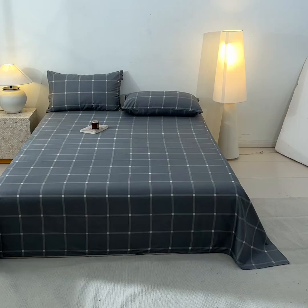 91家纺网 家纺一手货源 找家纺 涵宸家纺 2026新款全棉印花单床单-良品 床单-麦田-灰