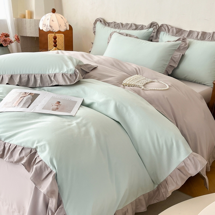 91家纺网 家纺一手货源 找家纺 （总）艾迪尚家纺 2026新款法式韩版荷叶边纯色长绒棉单品枕套系列