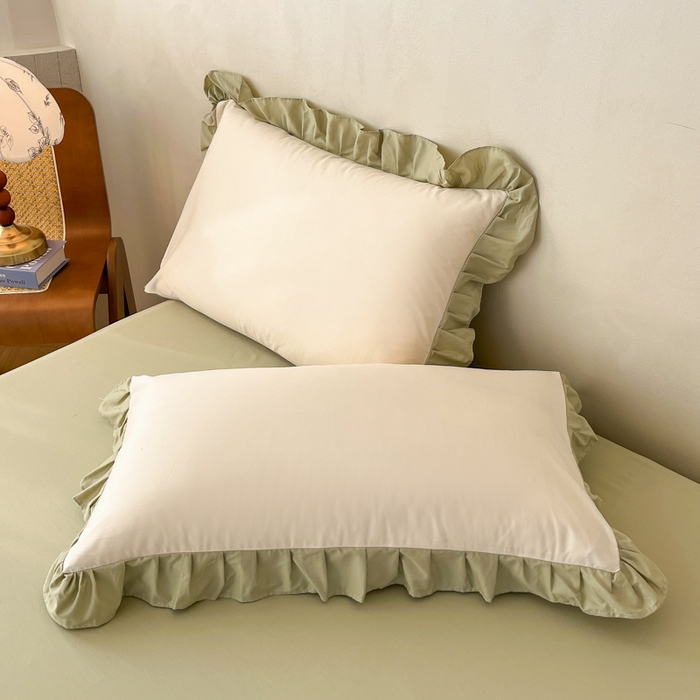 91家纺网 家纺一手货源 找家纺 （总）艾迪尚家纺 2026新款法式韩版荷叶边纯色长绒棉单品枕套系列