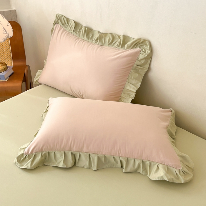 91家纺网 家纺一手货源 找家纺 （总）艾迪尚家纺 2026新款法式韩版荷叶边纯色长绒棉单品枕套系列