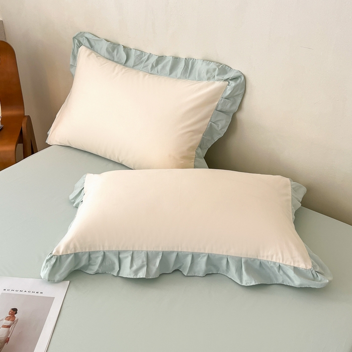 91家纺网 家纺一手货源 找家纺 （总）艾迪尚家纺 2026新款法式韩版荷叶边纯色长绒棉单品枕套系列