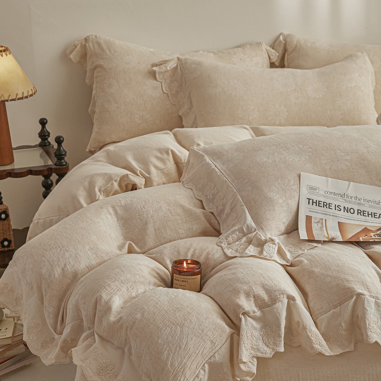 91家纺网 家纺一手货源 找家纺 （总）KA家纺 2026春夏新款色织提花棉麻四件套花边款