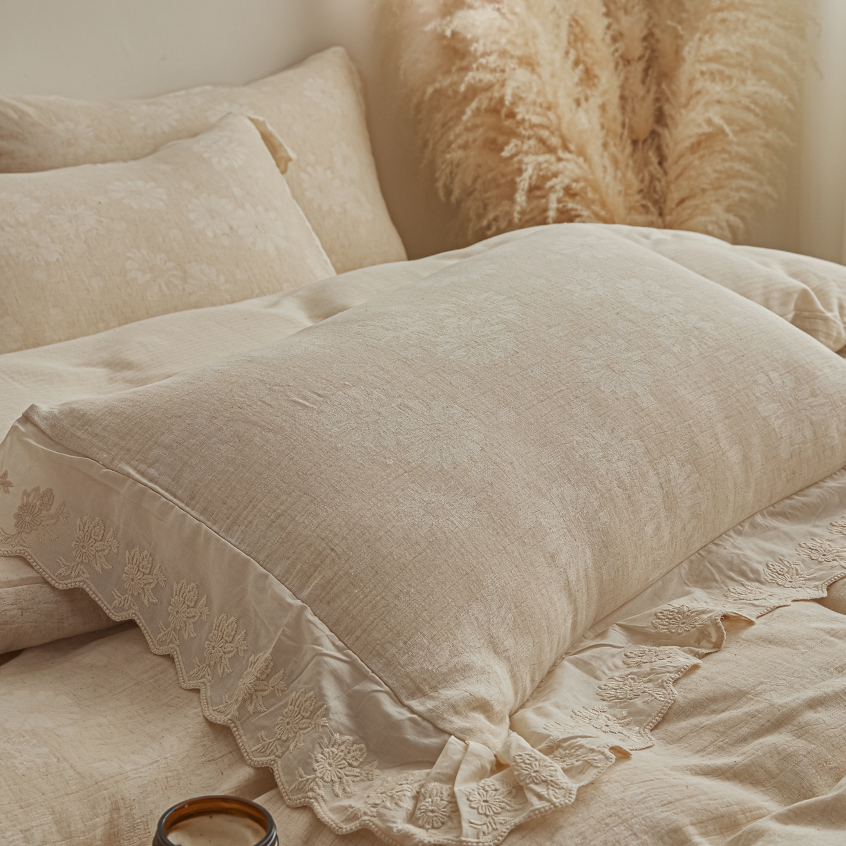 91家纺网 家纺一手货源 找家纺 （总）KA家纺 2026春夏新款色织提花棉麻四件套花边款