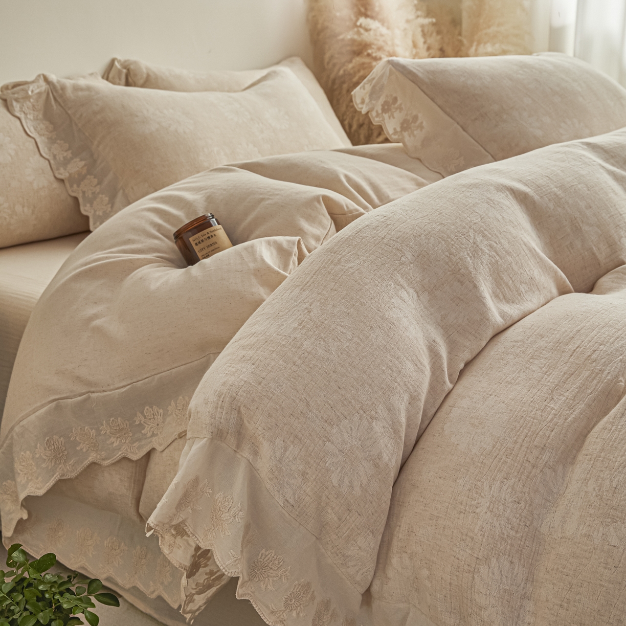 91家纺网 家纺一手货源 找家纺 （总）KA家纺 2026春夏新款色织提花棉麻四件套花边款