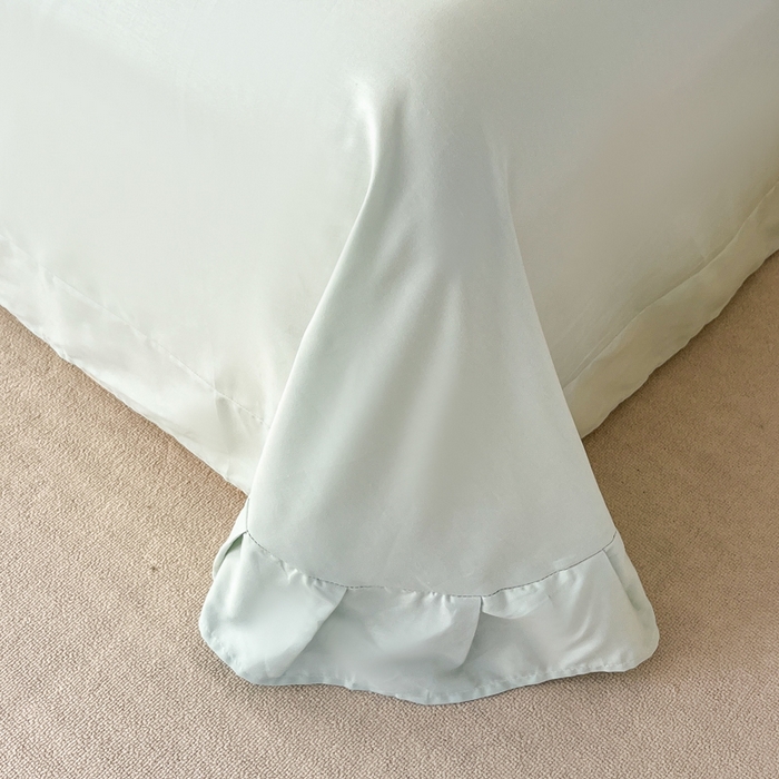 91家纺网 家纺一手货源 找家纺 艾迪尚家纺 2026新款法式韩版荷叶边纯色长绒棉单品枕套系列 柔杏浅绿