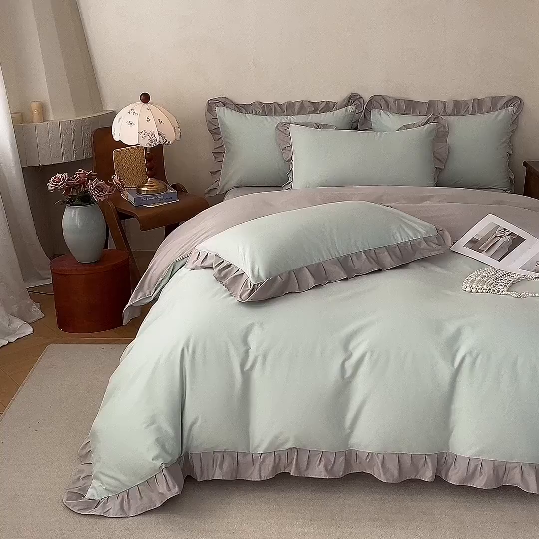 91家纺网 家纺一手货源 找家纺 （总）艾迪尚家纺 2026新款法式韩版荷叶边纯色长绒棉四件套