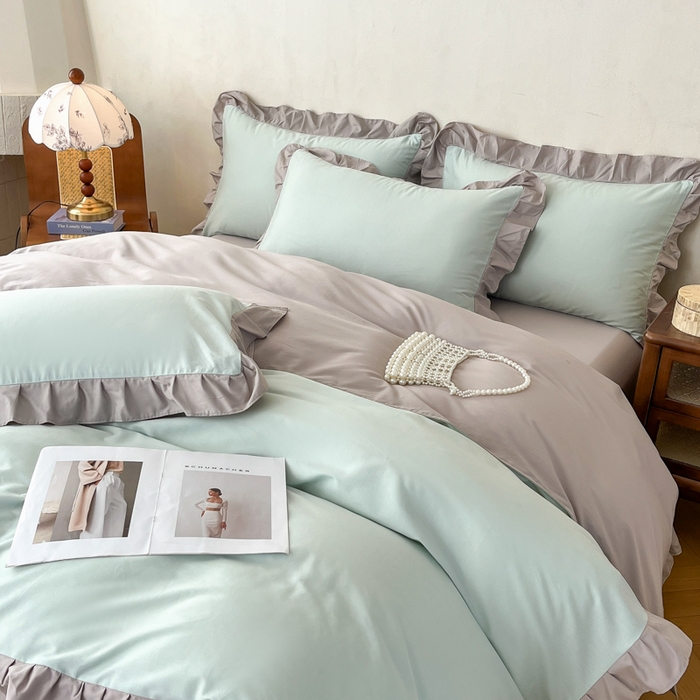 91家纺网 家纺一手货源 找家纺 （总）艾迪尚家纺 2026新款法式韩版荷叶边纯色长绒棉四件套