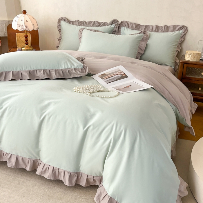 91家纺网 家纺一手货源 找家纺 （总）艾迪尚家纺 2026新款法式韩版荷叶边纯色长绒棉四件套