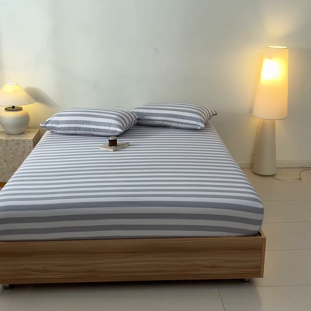 91家纺网 家纺一手货源 找家纺 涵宸家纺 2026新款全棉印花单床笠-良品 床笠-多哈-灰