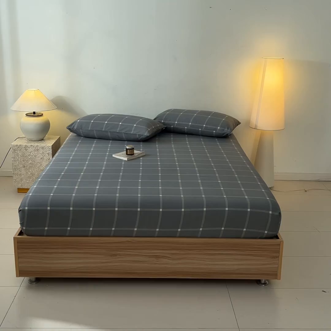 91家纺网 家纺一手货源 找家纺 涵宸家纺 2026新款全棉印花单床笠-良品 床笠-麦田-灰