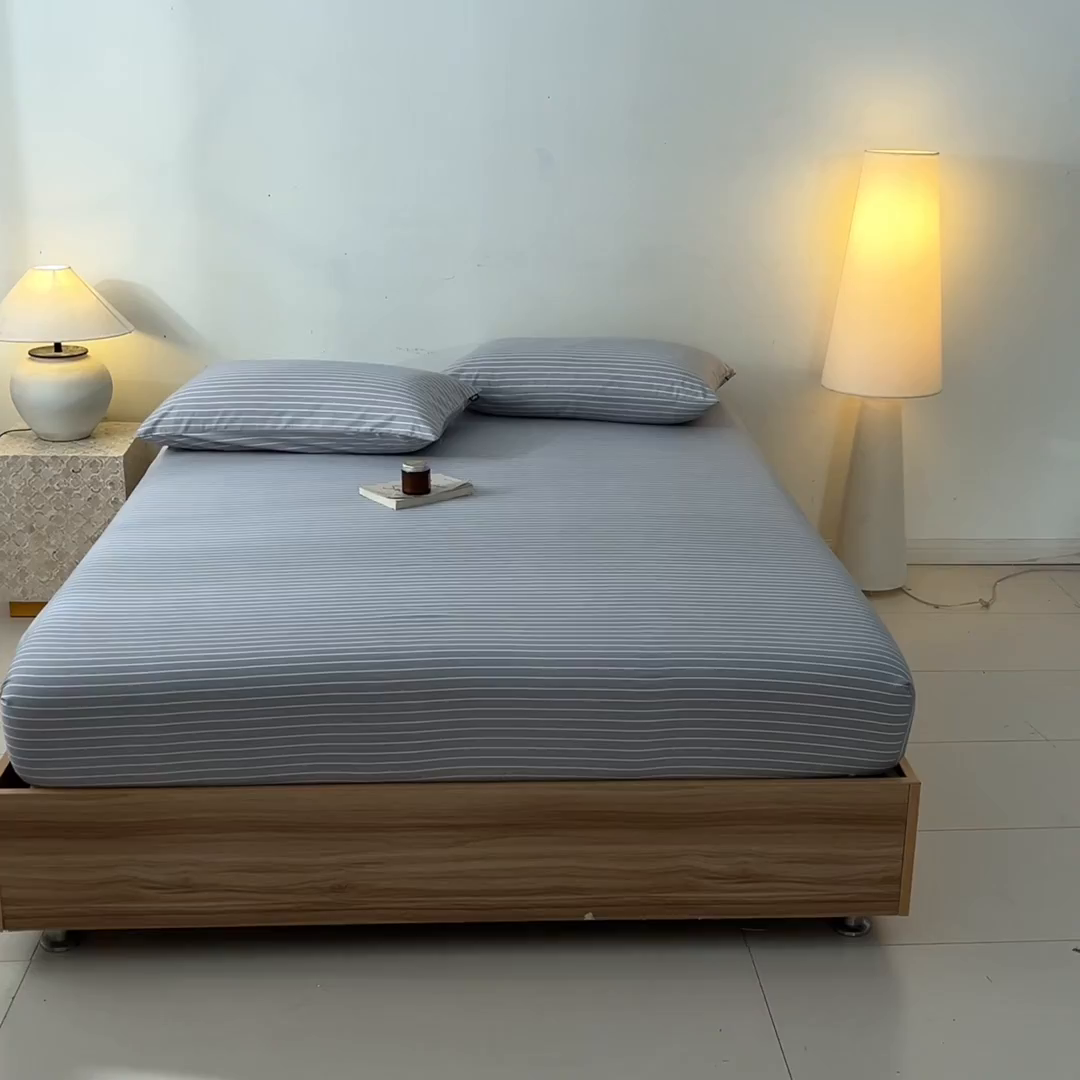 91家纺网 家纺一手货源 找家纺 涵宸家纺 2026新款全棉印花单床笠-良品 床笠-英伦-浅灰