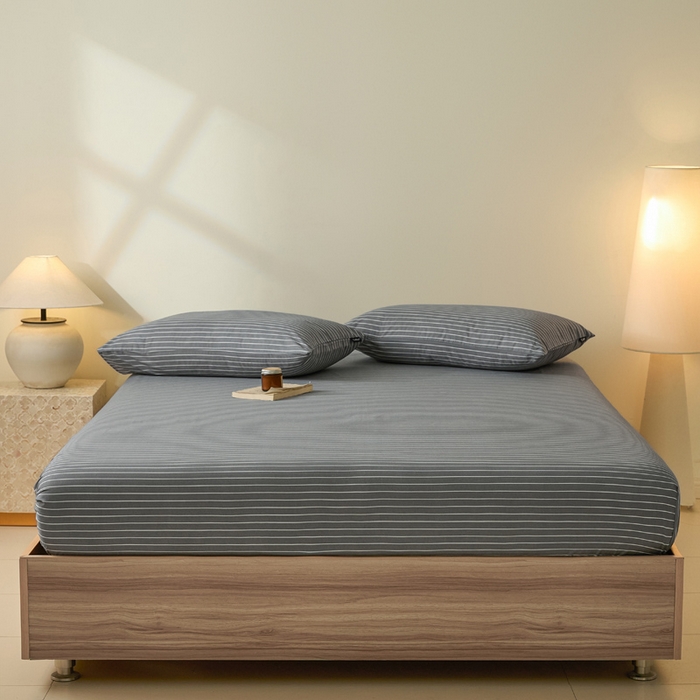 91家纺网 家纺一手货源 找家纺 涵宸家纺 2026新款全棉印花单床笠-良品 床笠-英伦-深灰