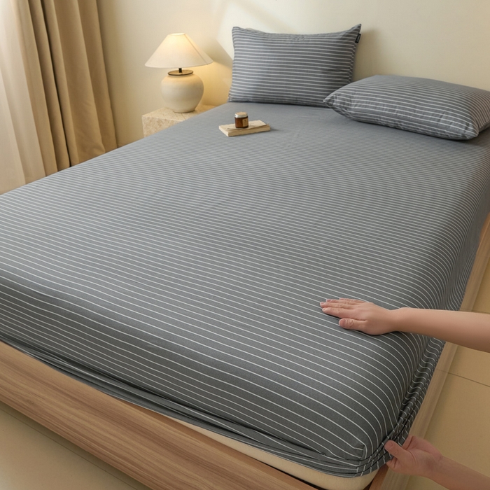 91家纺网 家纺一手货源 找家纺 涵宸家纺 2026新款全棉印花单床笠-良品 床笠-英伦-深灰