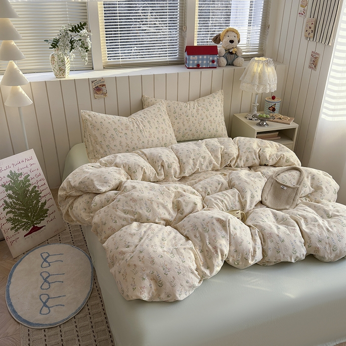 91家纺网 家纺一手货源 找家纺 爱思佳 2026新款全棉纯棉双层纱基款系列四件套 初春