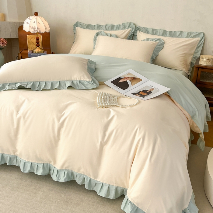 91家纺网 家纺一手货源 找家纺 （总）艾迪尚家纺 2026新款法式韩版荷叶边纯色长绒棉四件套