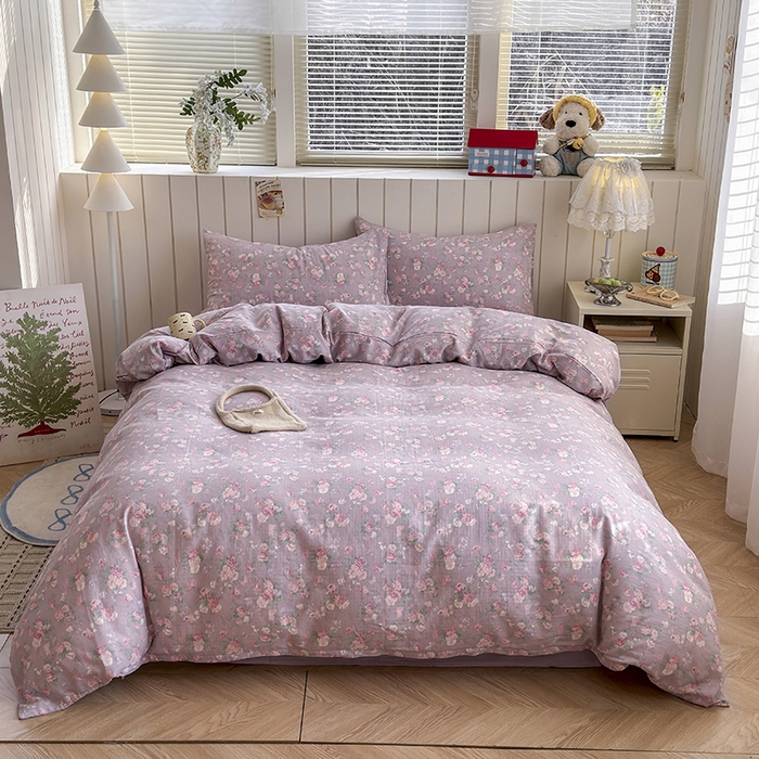 91家纺网 家纺一手货源 找家纺 爱思佳 2026新款全棉纯棉双层纱基款系列四件套 蒂芙尼