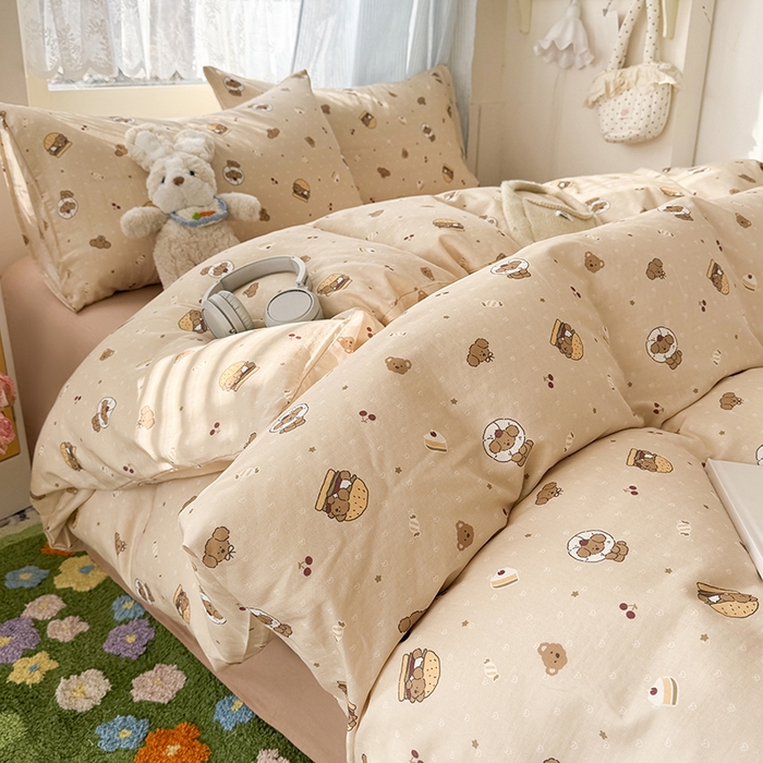 爱思佳 2026新款全棉纯棉双层纱基款系列四件套 汉堡熊