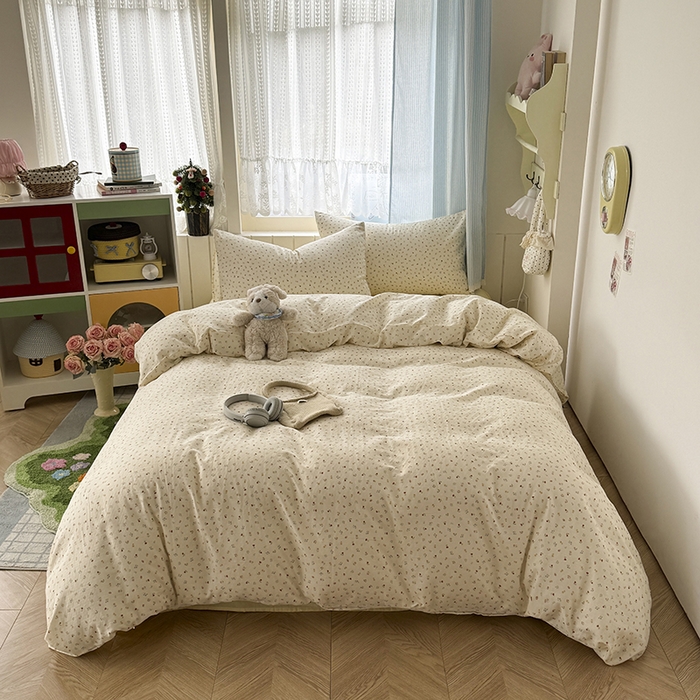 91家纺网 家纺一手货源 找家纺 爱思佳 2026新款全棉纯棉双层纱基款系列四件套 花汐