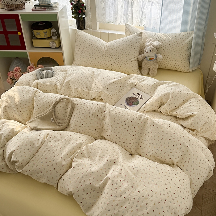 91家纺网 家纺一手货源 找家纺 爱思佳 2026新款全棉纯棉双层纱基款系列四件套 花汐