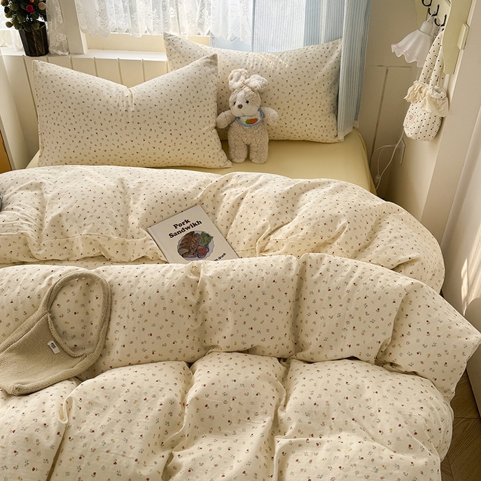 91家纺网 家纺一手货源 找家纺 爱思佳 2026新款全棉纯棉双层纱基款系列四件套 花汐