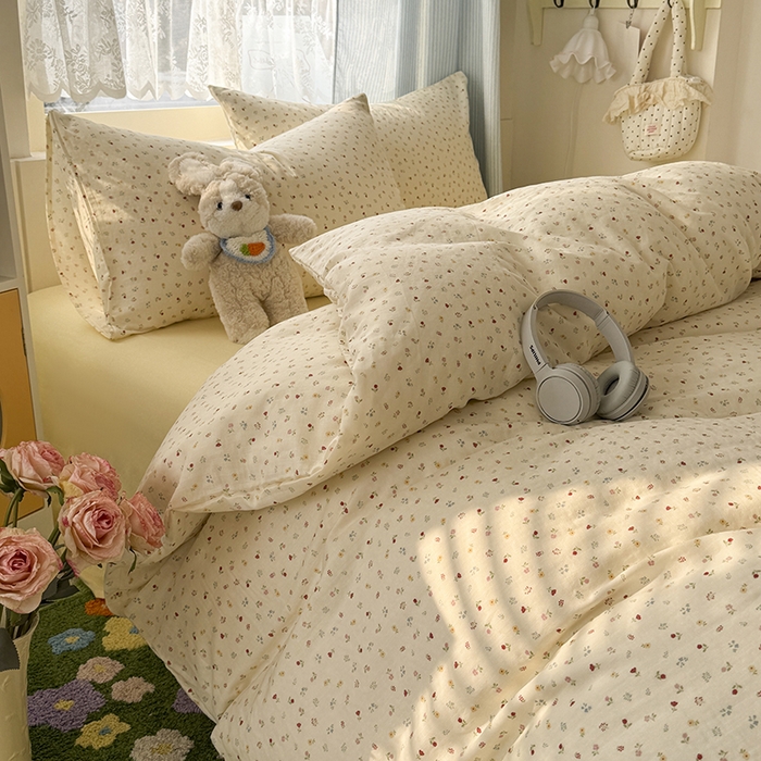 91家纺网 家纺一手货源 找家纺 爱思佳 2026新款全棉纯棉双层纱基款系列四件套 花汐