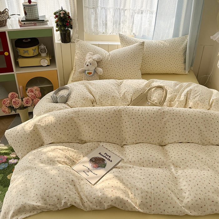 91家纺网 家纺一手货源 找家纺 爱思佳 2026新款全棉纯棉双层纱基款系列四件套 花汐