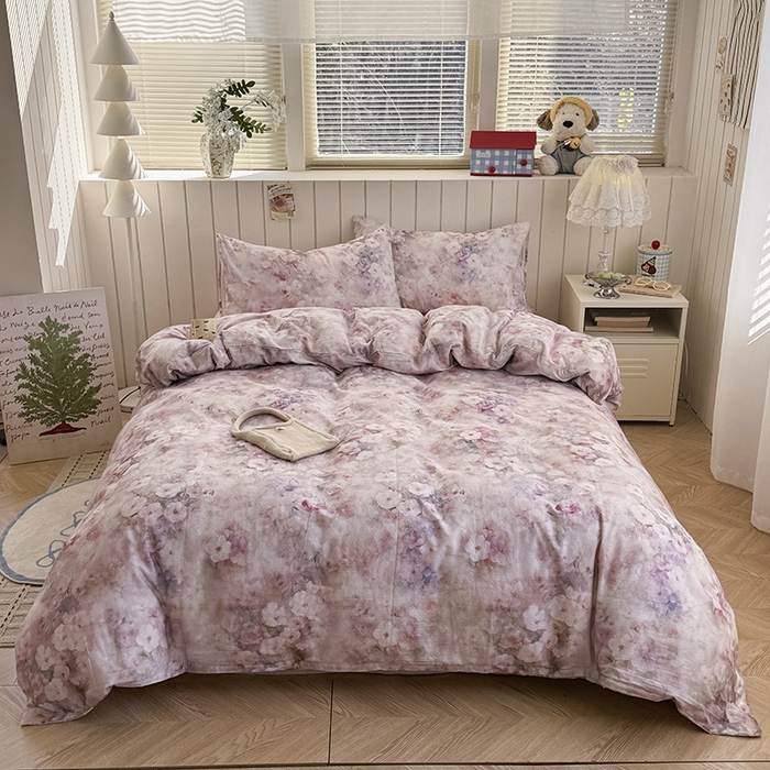 91家纺网 家纺一手货源 找家纺 爱思佳 2026新款全棉纯棉双层纱基款系列四件套 花园里