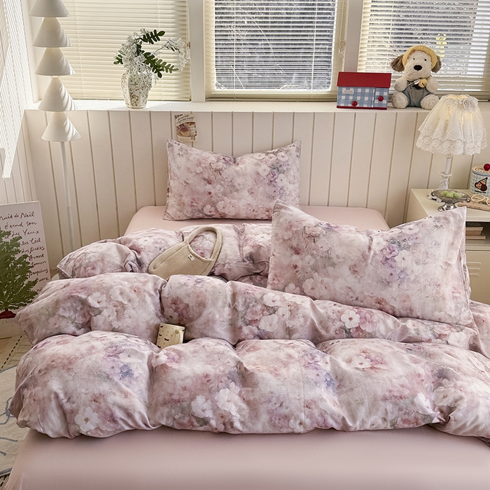 91家纺网 家纺一手货源 找家纺 爱思佳 2026新款全棉纯棉双层纱基款系列四件套 花园里