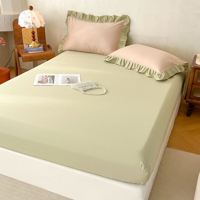 91家纺网 家纺一手货源 找家纺 艾迪尚家纺 2026新款法式韩版荷叶边纯色长绒棉四件套 青提絮语